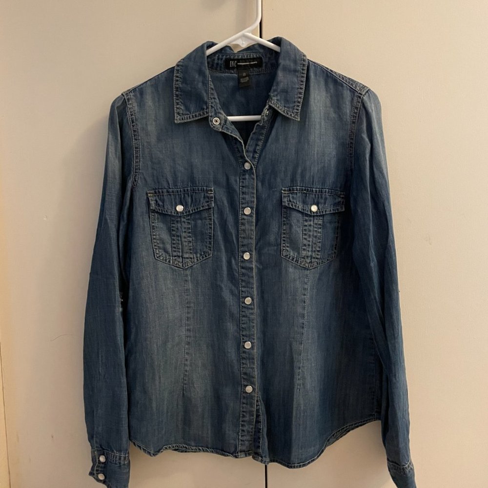 INC International Concepts Studded Denim Button-Up Top